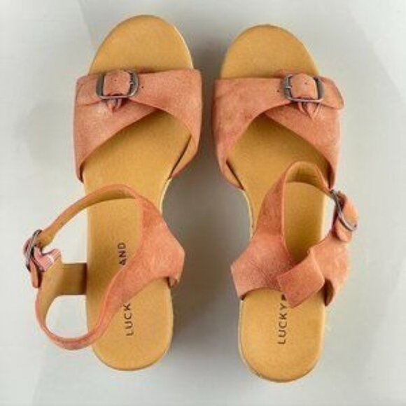 Lucky Brand Womens Orange Platform Wedge Sandals Size 10M Leather Upper Adjustab - Picture 11 of 11